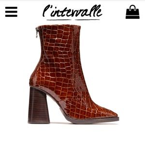 L’intervalle kingsbury tan croco leather boots